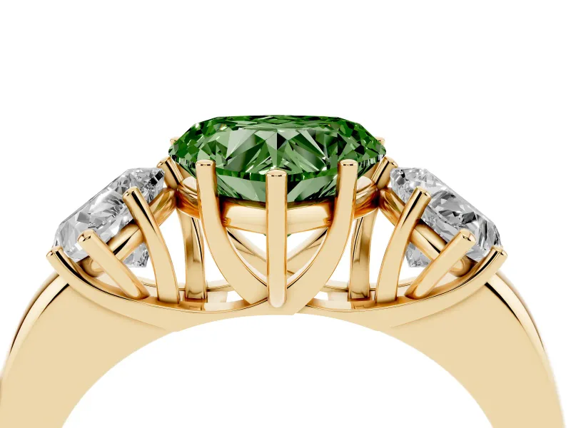 Heart-Shaped Three Stone Engagement Ring Setting for a Fancy Green Lab-Grown Diamond | Yellow Gold - Design NV-24844