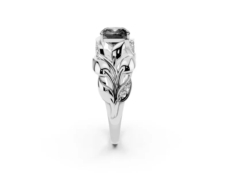 Cushion Cut Leaf Bypass Engagement Ring Setting for a Black Center | Sterling Silver