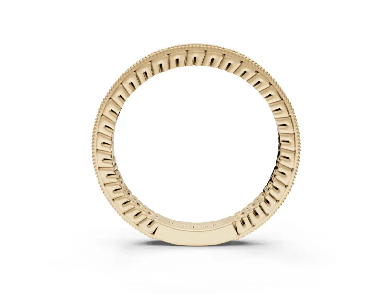 Round Lab-Grown Diamond Milgrain Channel Set Wedding Band | Fluted Gallery | Yellow Gold