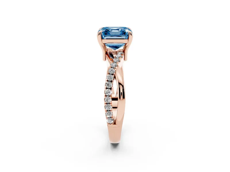 Asscher Cut Twist Engagement Ring Setting for a Fancy Blue Lab-Grown Diamond | Rose Gold