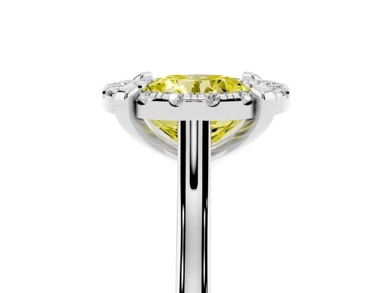 Round Halo Engagement Ring Setting for a Fancy Yellow Lab-Grown Diamond | Claw Corners | White Gold