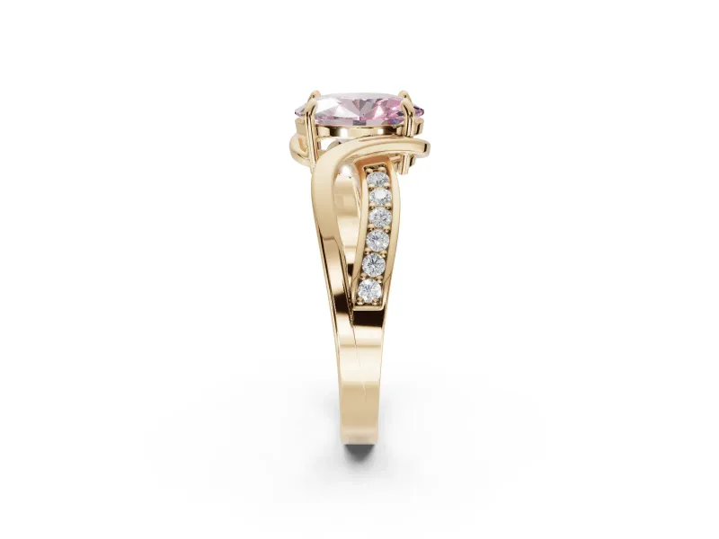 Oval Bypass Solitaire Engagement Ring Setting for a Fancy Pink Lab-Grown Diamond | Pavé and Plain Strands | Yellow Gold