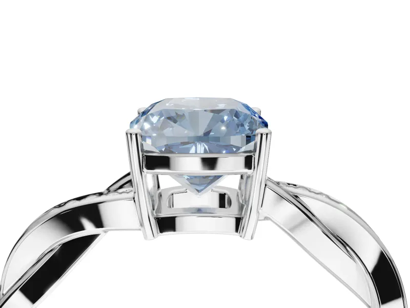 Cushion Cut Twisted Pavé Solitaire Engagement Ring Setting for a Fancy Blue Lab-Grown Diamond | Sterling Silver