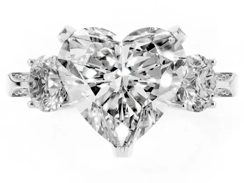 Heart-Shaped Hidden Halo Three Stone Engagement Ring Setting | Pave Gallery | Platinum