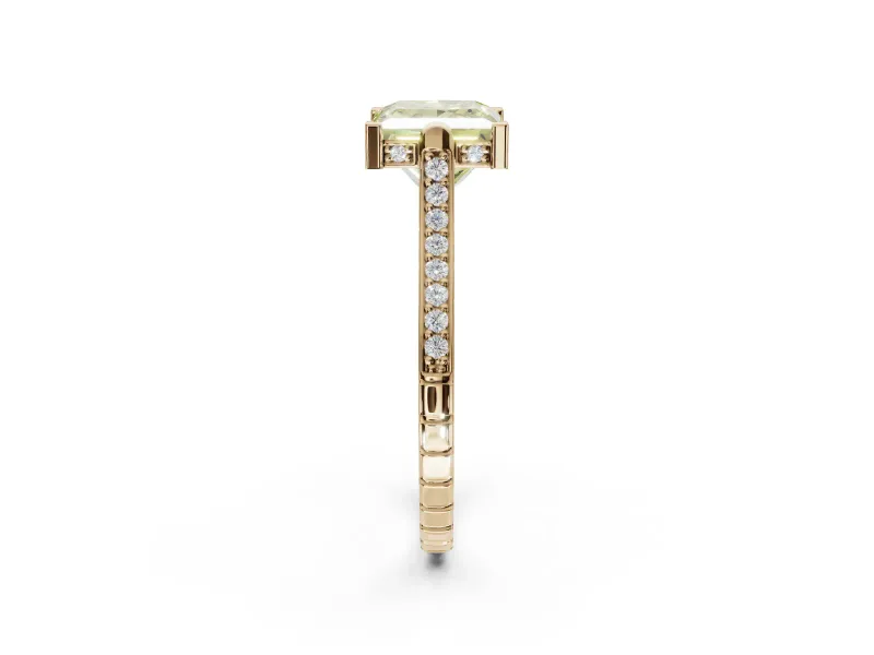 Princess Cut Vintage Cathedral Engagement Ring Setting for a Fancy Yellow Lab-Grown Diamond | Carved Band | Yellow Gold