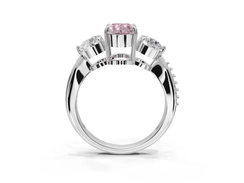 Oval Three Stone Engagement Ring Setting for a Fancy Pink Lab-Grown Diamond | Tapered Pave Band | Sterling Silver