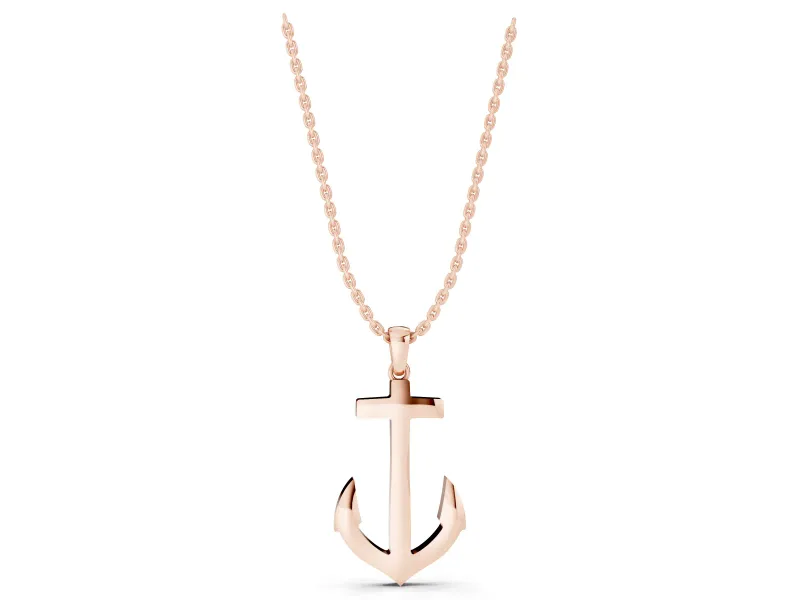 Polished Anchor Pendant Necklace | Pointed Flukes | Rose Gold