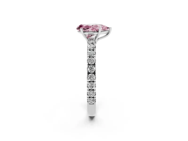 Pear-Shaped Pave Solitaire Engagement Ring Setting for a Fancy Pink Lab-Grown Diamond | Shared Prong Band | White Gold