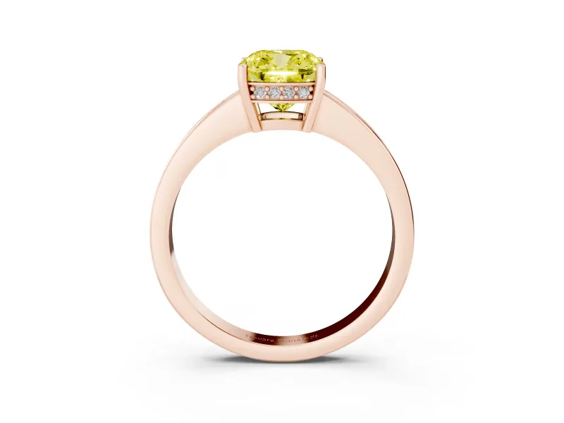 Cushion Cut Pave Solitaire Engagement Ring Setting for a Fancy Yellow Lab-Grown Diamond | Accented Basket | Rose Gold