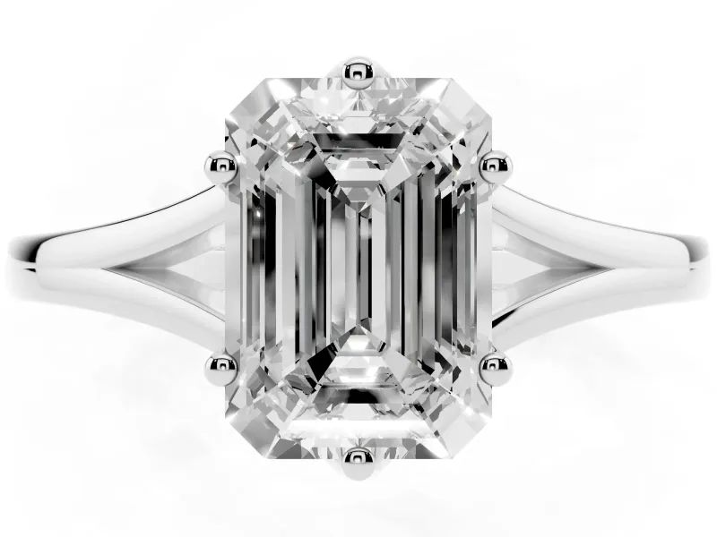 Emerald Cut Split Shank Solitaire Engagement Ring Setting | Plain Polished | Platinum