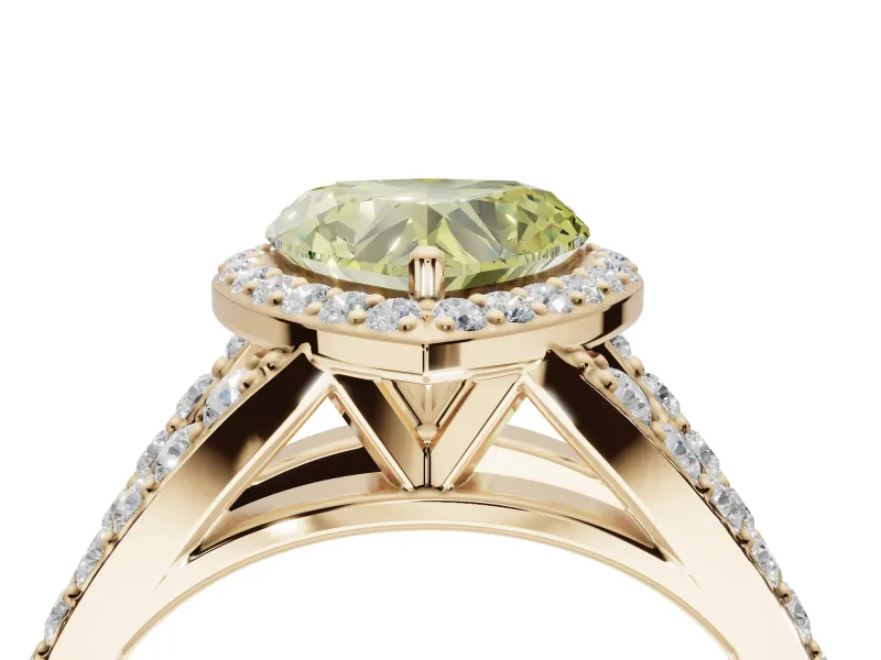 Heart-Shaped Halo Pavé Engagement Ring Setting for a Fancy Yellow Lab-Grown Diamond | Narrow Split Shank | Yellow Gold