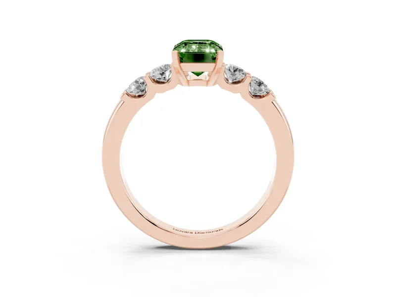 Emerald Cut Five Stone Engagement Ring Setting for a Fancy Green Lab-Grown Diamond | Rose Gold