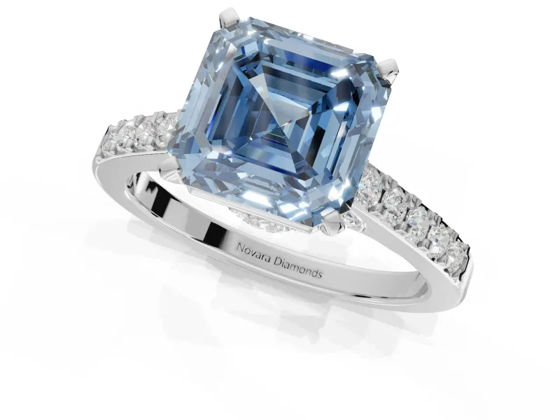 Asscher Cut Pavé Engagement Ring Setting for a Fancy Blue Lab-Grown Diamond | Crossover Gallery | Sterling Silver