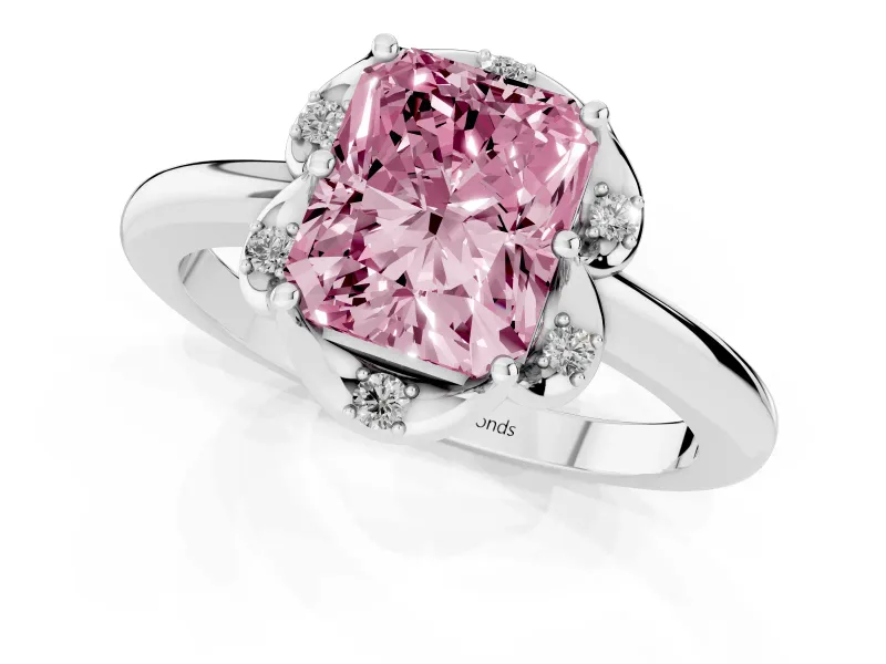 Radiant Cut Petal Halo Engagement Ring Setting for a Fancy Pink Lab-Grown Diamond | Sterling Silver