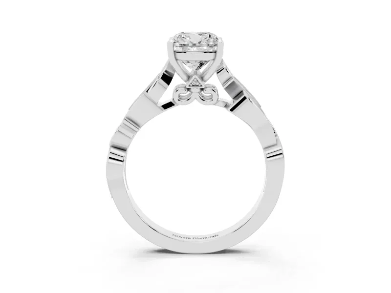 Cushion Cut Vintage Vine Solitaire Engagement Ring Setting | Milgrain Leaves | Sterling Silver