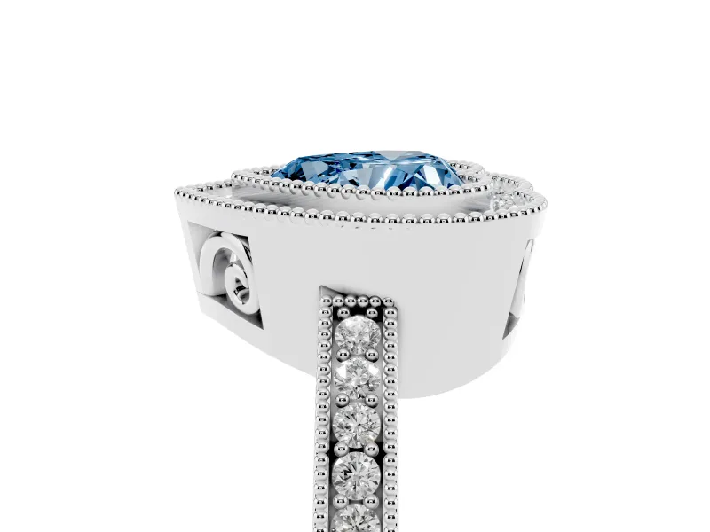 Fancy Blue Heart Cut Diamond Round Halo Ring Set in Silver with Pavé Band