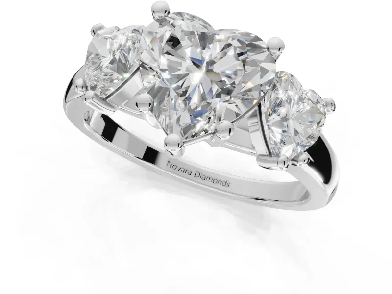 Heart-Shaped Three Stone Engagement Ring Setting | Wide Tapered Shoulders | Platinum