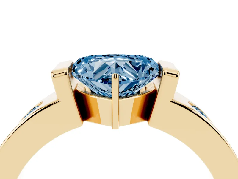 Heart-Shaped Tension Style Engagement Ring Setting for a Fancy Blue Lab-Grown Diamond | Yellow Gold