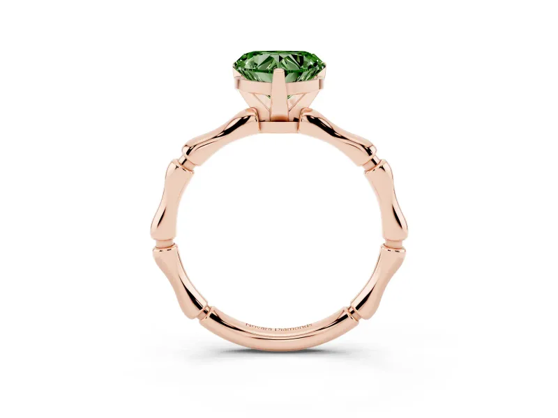 Heart-Shaped Bamboo Engagement Ring Setting for a Fancy Green Lab-Grown Diamond | Rose Gold