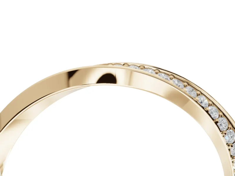 Round Lab-Grown Diamond Pavé Ribbon Twist Wedding Band | Polished Turn | Yellow Gold