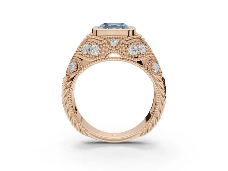 Asscher Cut Vintage Bezel Engagement Ring Setting for a Fancy Blue Lab-Grown Diamond | Rose Gold