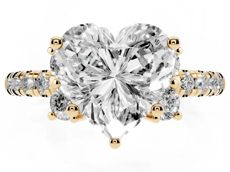 Heart-Shaped Side Stone Pave Engagement Ring Setting | Paired Round Accents | Yellow Gold
