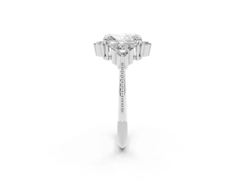 Radiant Cut Diamond Cluster Ring Set in Platinum with Beaded Band