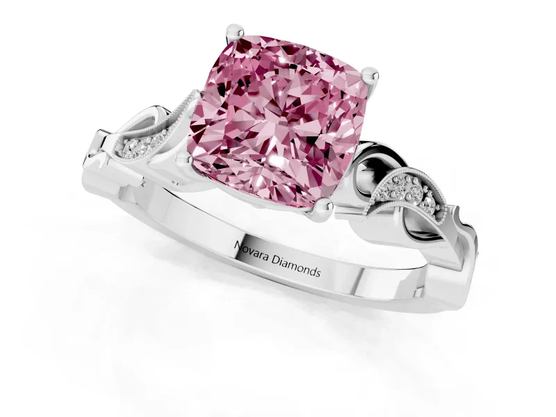 Cushion Cut Vine Engagement Ring Setting for a Fancy Pink Lab-Grown Diamond | Sterling Silver