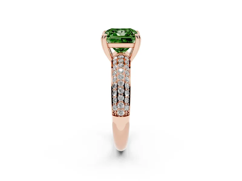 Princess Cut Three Row Pave Engagement Ring Setting for a Fancy Green Lab-Grown Diamond | Rose Gold