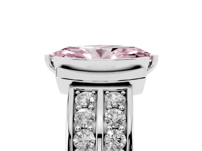 Marquise Half Bezel Engagement Ring Setting for a Fancy Pink Lab-Grown Diamond | Double Row Channel Band | Platinum