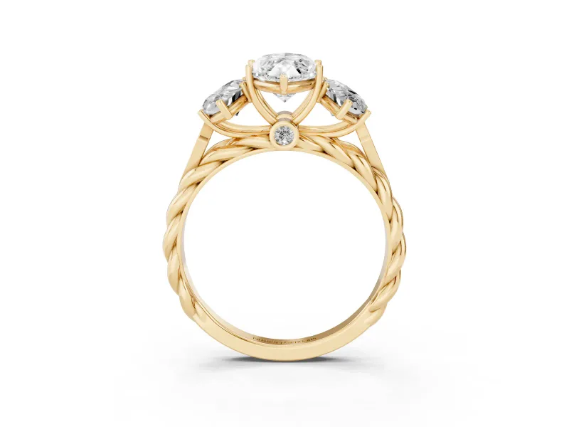 Marquise Cut Diamond Three-Stone Ring Set in Yellow gold with Braided Band