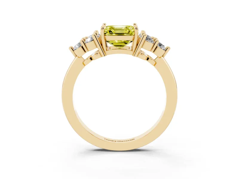 Asscher Cut Cluster Side Stone Engagement Ring Setting for a Fancy Yellow Lab-Grown Diamond | Plain Band | Yellow Gold