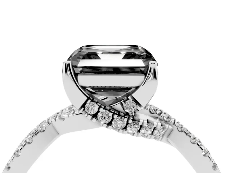 Asscher Cut Twisted Pavé Engagement Ring Setting for a Black Center | Split Shank | White Gold