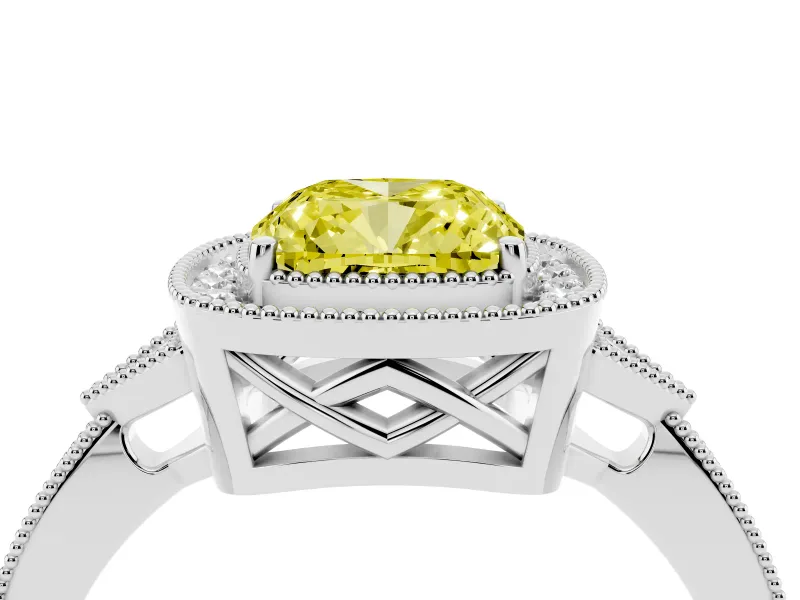 Cushion Cut Halo Engagement Ring Setting for a Fancy Yellow Lab-Grown Diamond | Sterling Silver - Design NV-24762
