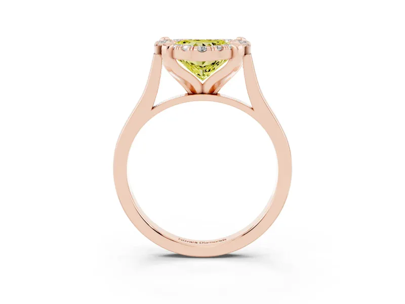 Heart-Shaped Claw Corner Halo Engagement Ring Setting for a Fancy Yellow Lab-Grown Diamond | Slim Plain Band | Rose Gold