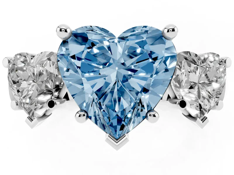 Heart-Shaped Three Stone Engagement Ring Setting for a Fancy Blue Lab-Grown Diamond | Plain Squared Band | Platinum