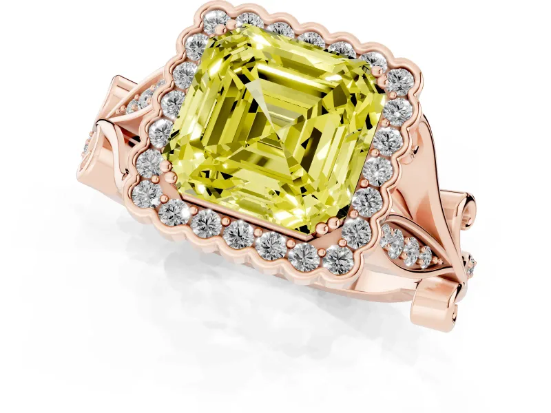 Asscher Cut Leaf Halo Engagement Ring Setting for a Fancy Yellow Lab-Grown Diamond | Rose Gold