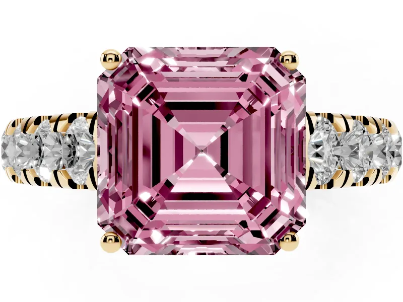 Asscher Cut Engagement Ring Setting for a Fancy Pink Lab-Grown Diamond | Yellow Gold - Design NV-24643