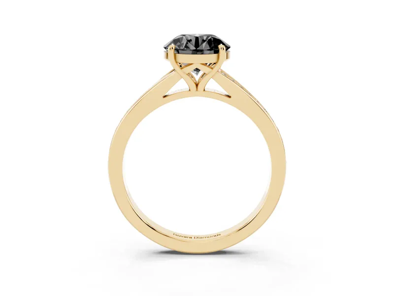 Round Pavé Solitaire Engagement Ring Setting for a Black Center | Sweeping Shoulders | Yellow Gold
