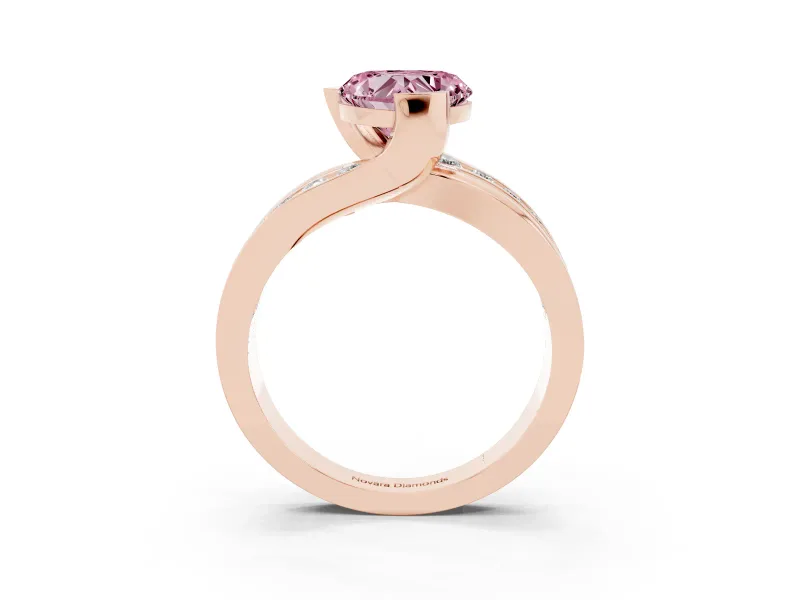 Heart-Shaped Graduated Bypass Engagement Ring Setting for a Fancy Pink Lab-Grown Diamond | Rose Gold