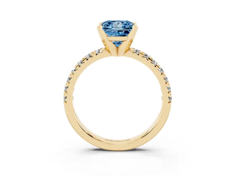 Princess Cut Pavé Solitaire Engagement Ring Setting for a Fancy Blue Lab-Grown Diamond | Yellow Gold