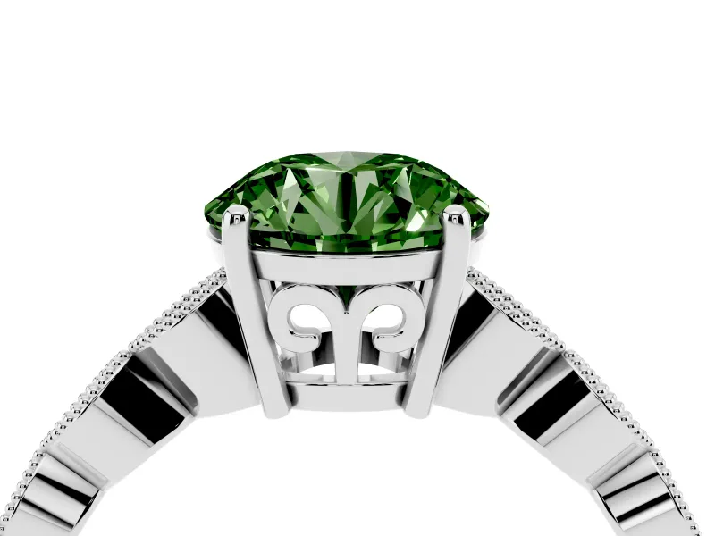 Fancy Green Round Cut Diamond Solitaire Ring Set in White gold with Infinity Twist Pavé Band