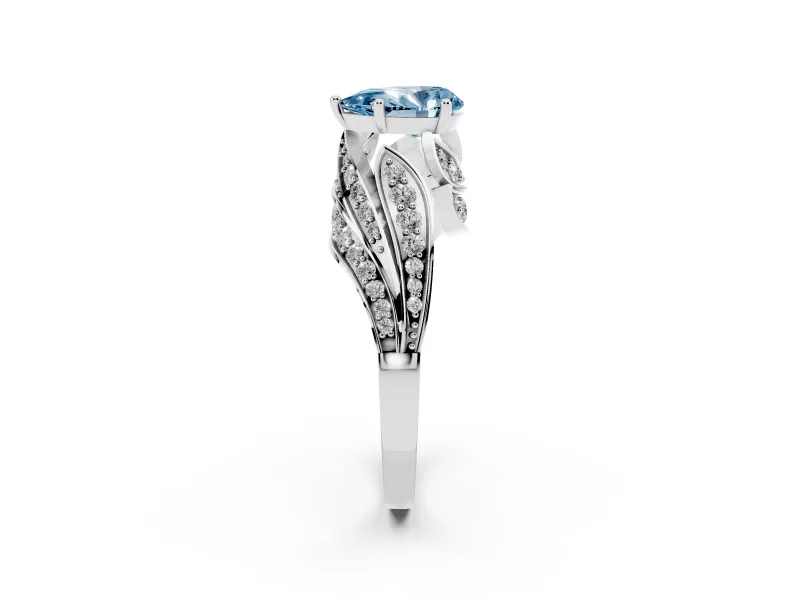 Fancy Blue Pear Cut Diamond Solitaire Ring Set in Platinum with Layered Twist Pavé Band