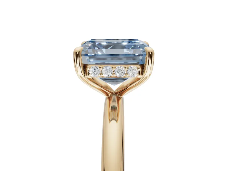 Asscher Cut Hidden Halo Ring Setting for a Fancy Blue Lab-Grown Diamond | Yellow Gold