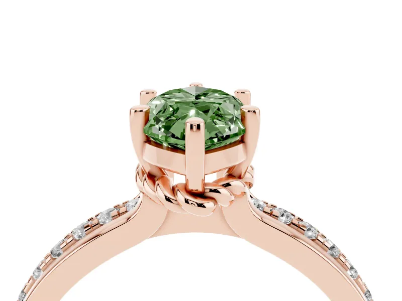 Marquise Channel Set Engagement Ring Setting for a Fancy Green Lab-Grown Diamond | Rope Collar | Rose Gold