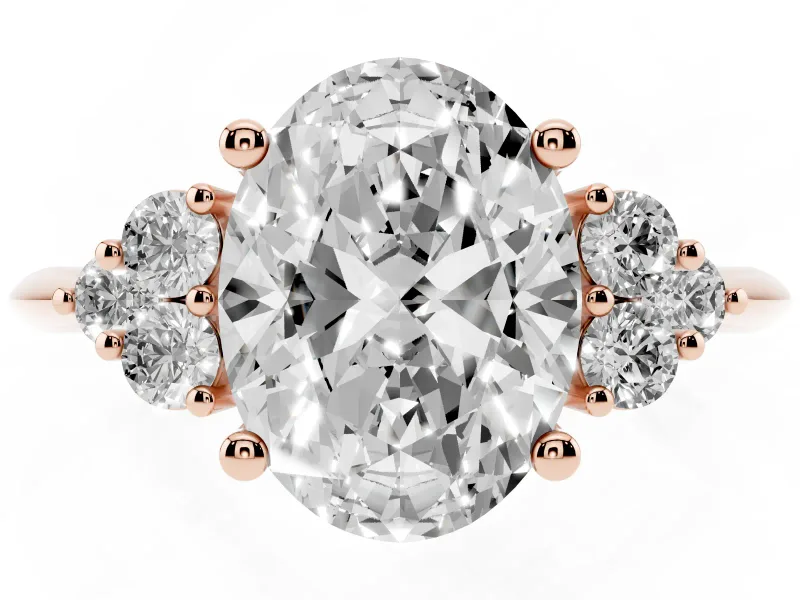 Oval Cluster Accent Engagement Ring Setting | Plain Band | Rose Gold