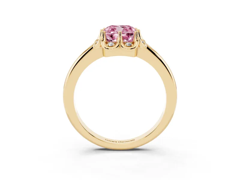 Cushion Cut Petal Halo Engagement Ring Setting for a Fancy Pink Lab-Grown Diamond | Yellow Gold