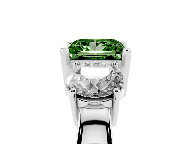 Princess Cut Three Stone Engagement Ring Setting for a Fancy Green Lab-Grown Diamond | Wide Plain Band | Sterling Silver