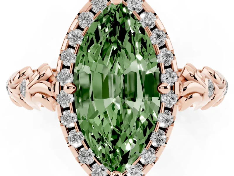 Marquise Leaf Halo Engagement Ring Setting for a Fancy Green Lab-Grown Diamond | Rose Gold