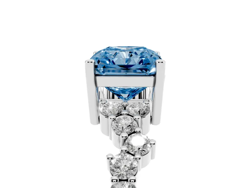 Radiant Cut Scattered Accent Engagement Ring Setting for a Fancy Blue Lab-Grown Diamond | Platinum